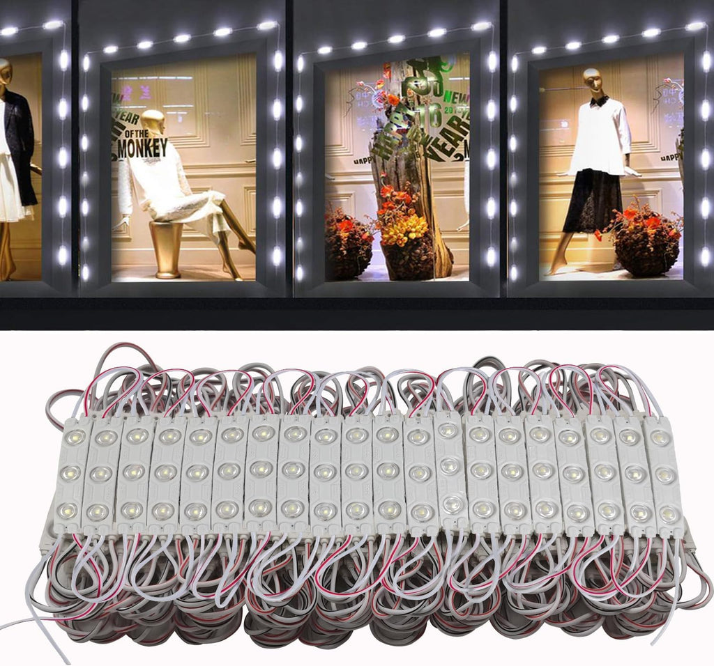 Storefront Light 200PCS LED Module for Signs White 6500K 1.2W 12V DC 2835 SMD 3 LED Window Light Waterproof for Letter Advertising Sign Decor(White Light,Power Supply NOT Included)