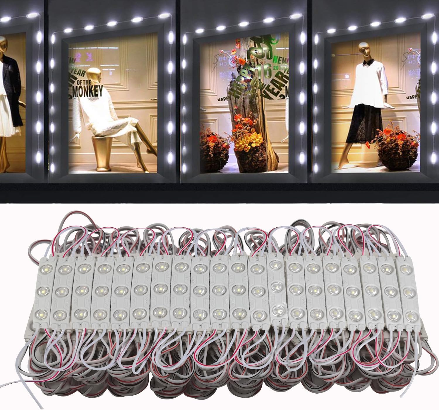 Storefront Light 200PCS LED Module for Signs White 6500K 1.2W 12V DC 2835 SMD 3 LED Window Light Waterproof for Letter Advertising Sign Decor(White Light,Power Supply NOT Included)