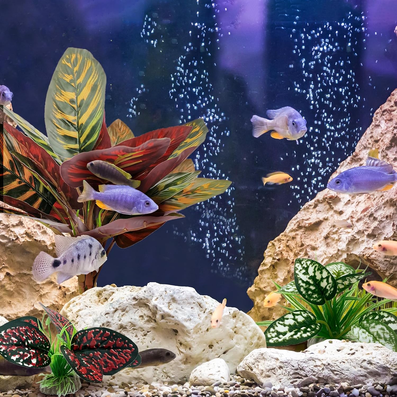 Reptile Artificial Plants, Terrarium Plants Decorations Supplies, Aquarium Fish Tank Plant, Amphibian Habitat Hideout Tank Accessories(L Set-3pcs/D)