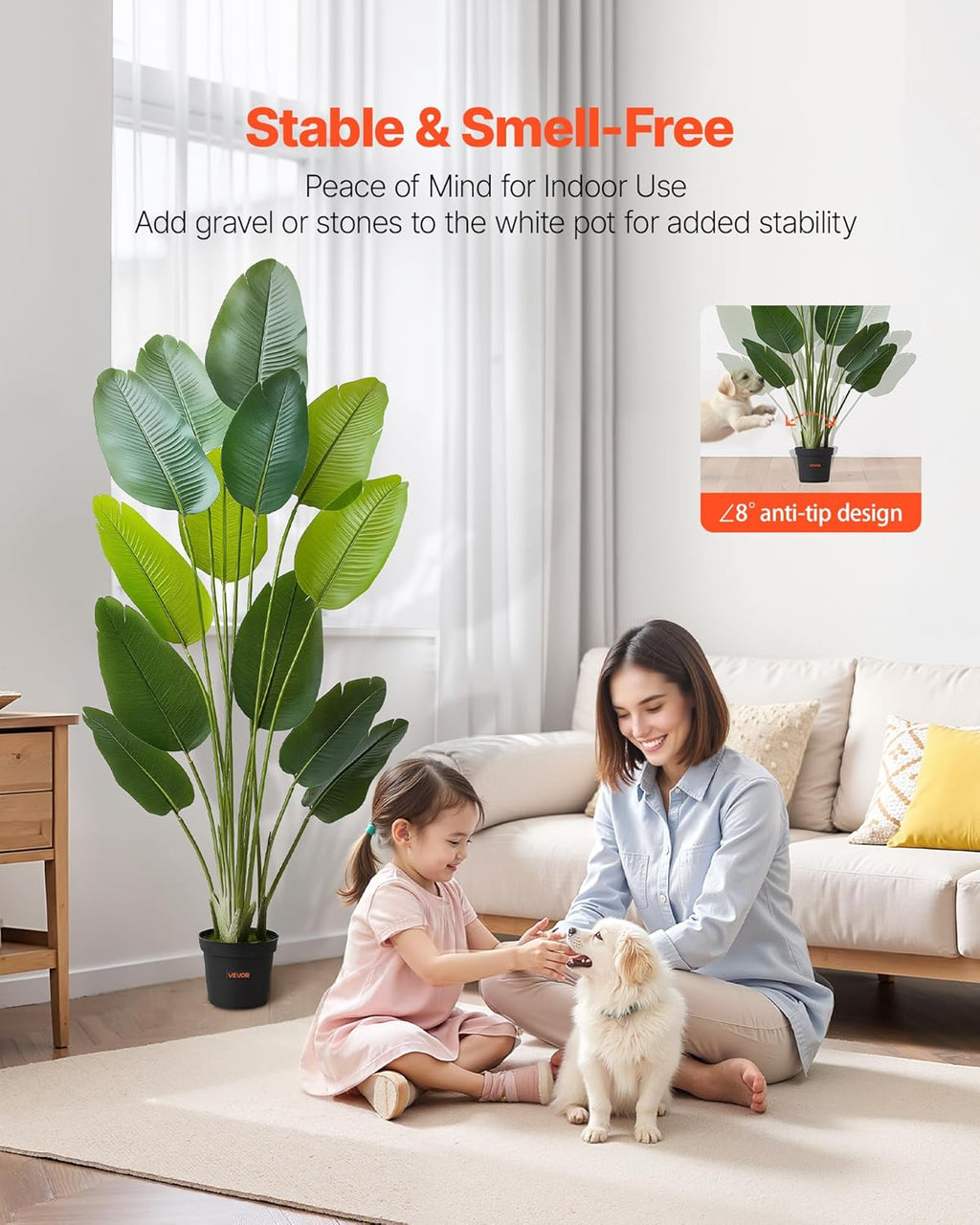 VEVOR Artificial Bird of Paradise 6 ft Tall, Fake Tropical Plants with with 13 Trunks & White Pot, Faux Floor Silk Tree, Large Trees for Home Office Living Room Decor House Warming, Indoor Outdoor