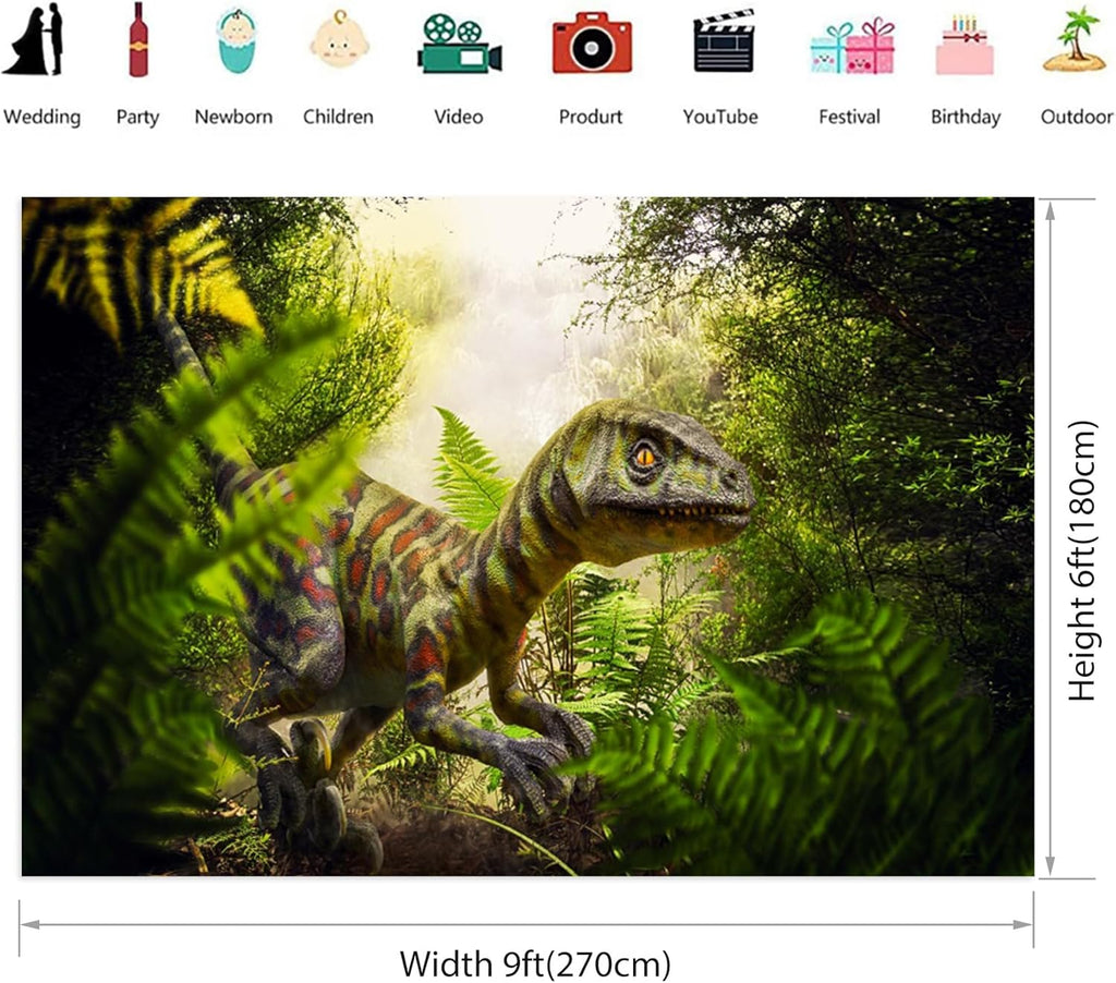 Renaiss 9x6ft Dinosaur Backdrop for Photoshoot Fabric Jurassic Period Jungle Forest Photography Background for Kids Boys Man Birthday Party Supplies Wallpaper Portrait Photo Props