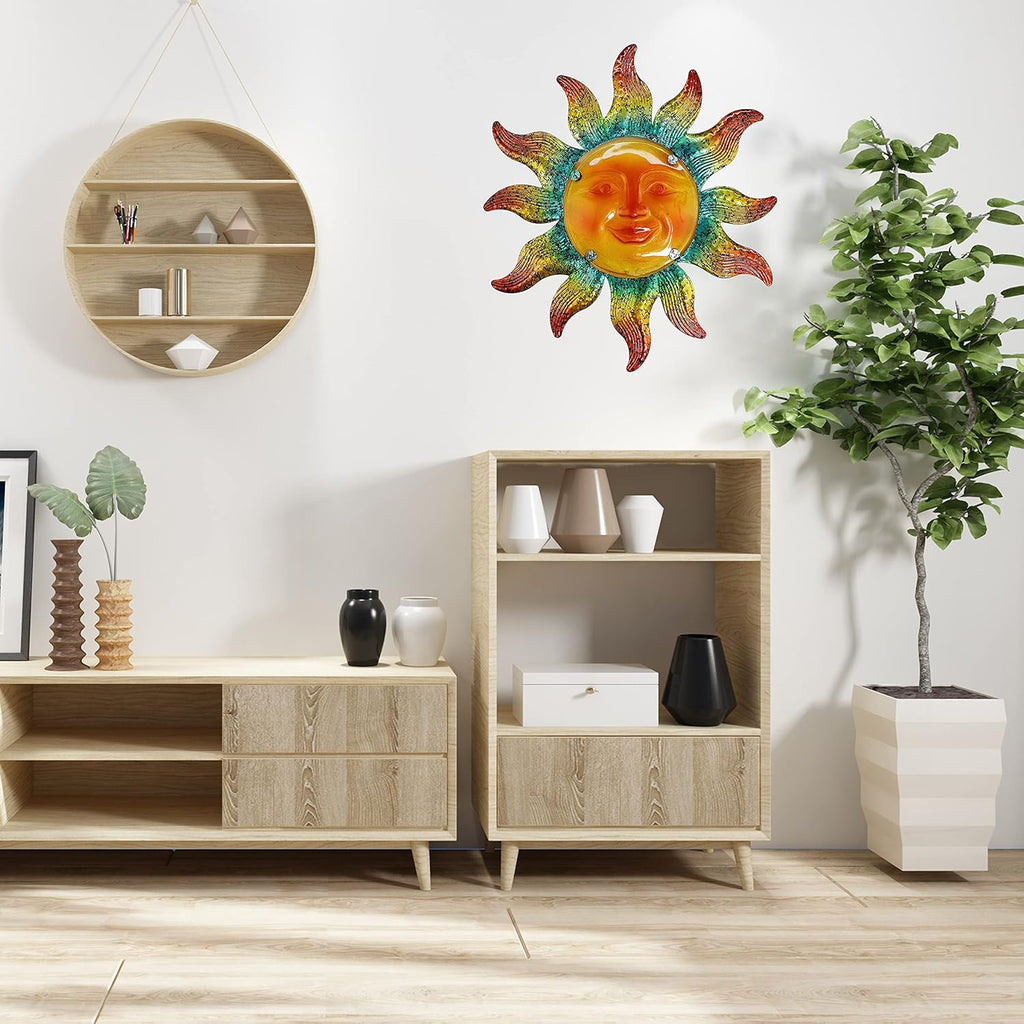 JOYBee Metal Sun Face Wall Art Decor-Sunface all Decor-Home Decor Artistic Sun Face Metal Wall Sculpture for Indoors or Outdoors Kitchen Farmhouse patio porch (13.25 * 12.5inch)