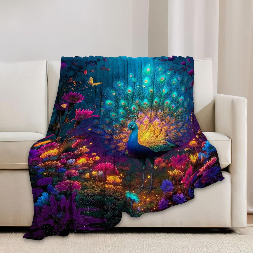 Fantasy Peacock Blanket Animal Throw Blankets Gifts for Girls Boys Kids Peacock Lover Soft Cozy Fleece Plush for Couch Sofa Bed 50"x40"