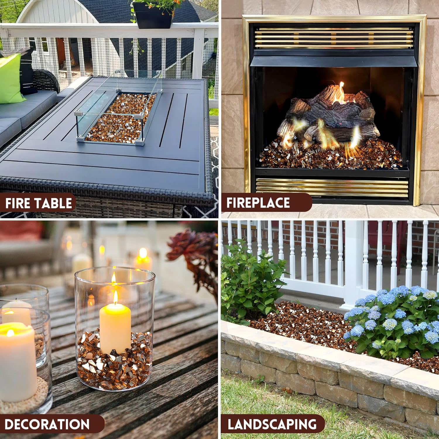 GasSaf 1/4 Inch Fire Glass Reflective Tempered Fireglass Cut Crushed FireGlass for Fire Pit, Fireplace, Replaces Existing Gas Logs & Lava Rocks (20 Pound)(Amber Reflective)