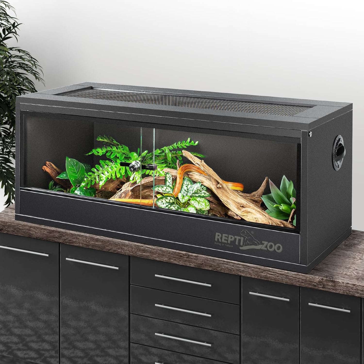 REPTI ZOO 20 Gallon PVC Reptile Tank, 30x12x12 inch Reptile Terrarium for Crested Gecko Frog Lizard Snake Turtle Hermit Crab, Leopard Gecko Enclosure with Sliding Door & Screen Ventilation