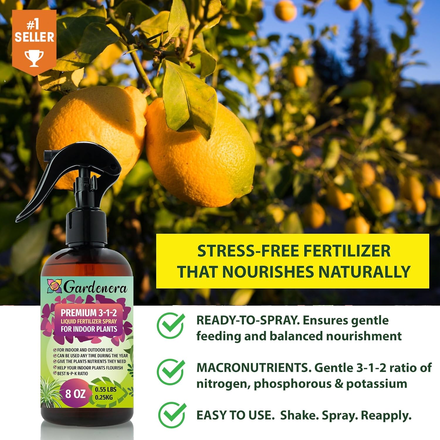 Gardenera Proffesional Jade Plant Spray Fertilizer Mist for Home Gardening | 3-1-2 Gentle Blend Mist for Healthy Leaves & Growth | Essential Nutrients for Jade Plants - 8oz