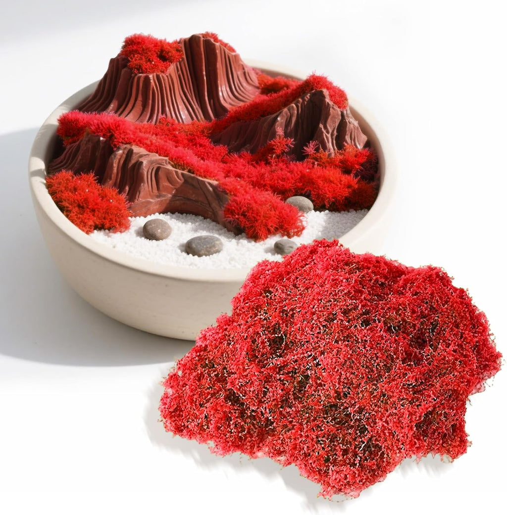 Artificial Faux Moss, Fake Moss for Crafts Preserved, Artificial Moss for Crafts, Artificial Moss for DIY Scenery, Fake Moss Decor Decorative Table, Fairy Garden, Floral Wedding (Red)