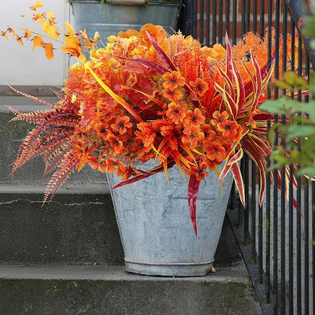 GTIDEA 19 Bundles Artificial Fall Flowers for Outdoors UV Resistant Faux Autumn Plants Plastic Flowers Outside Faux Fall Plants Bushes for Planter Window Box Porch Indoor Home Thanksgiving Decor