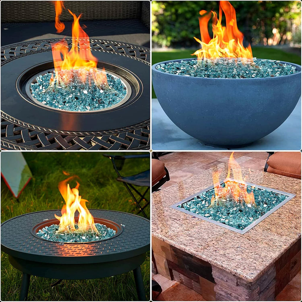 Onlyfire 10 pounds Fire Glass for Propane Fire Pit and Gas Fireplace, 1/4 Inch Reflective Firepit Glass Rocks for Fire Pit Table and Fire Bowl, High Luster Aqua Blue
