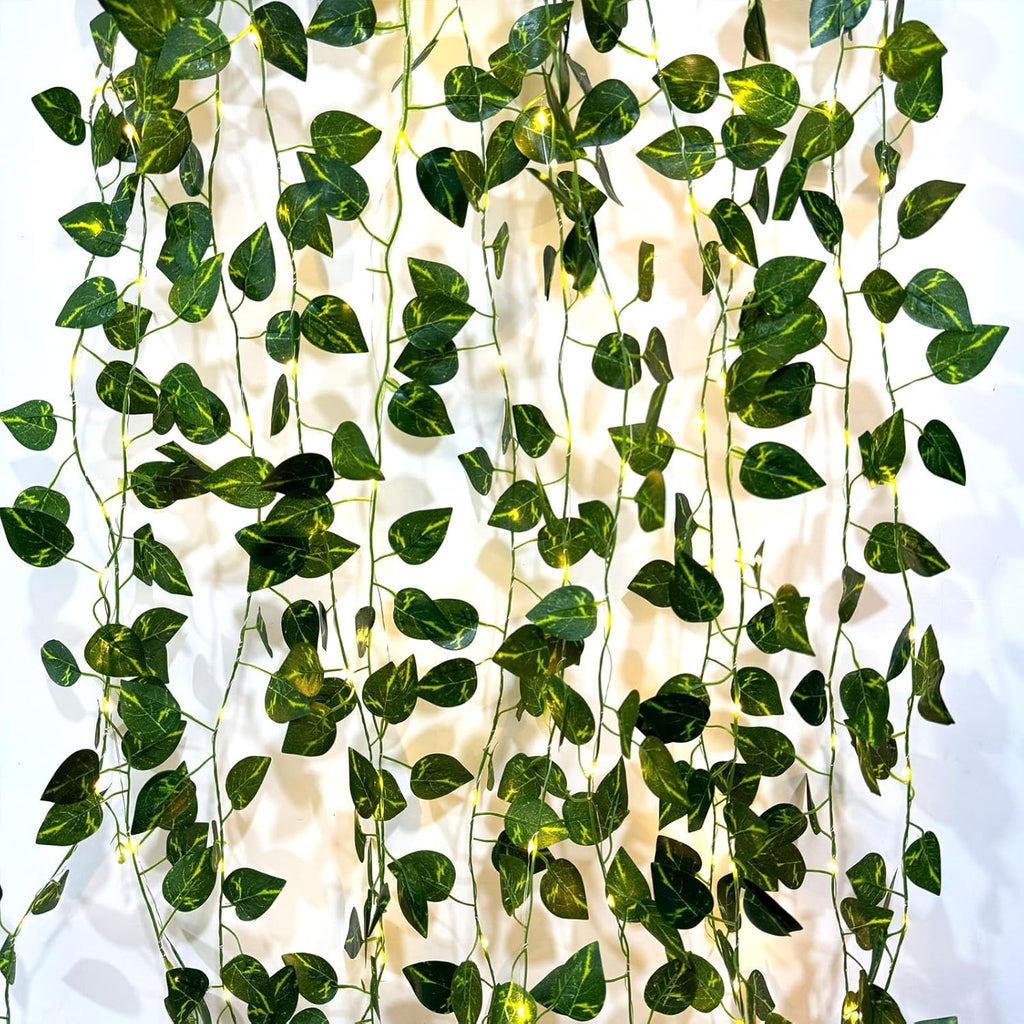 6 Pcs Artificial Hanging Plants Pothos Vines with 60 Warm Lights, Pothos Vine Leaves, Fake Plant Vine Hanging Garland for Wall, Party Wedding, Home, Kitchen, Indoor and Outdoor Decoration