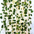 6 Pcs Artificial Hanging Plants Pothos Vines with 60 Warm Lights, Pothos Vine Leaves, Fake Plant Vine Hanging Garland for Wall, Party Wedding, Home, Kitchen, Indoor and Outdoor Decoration