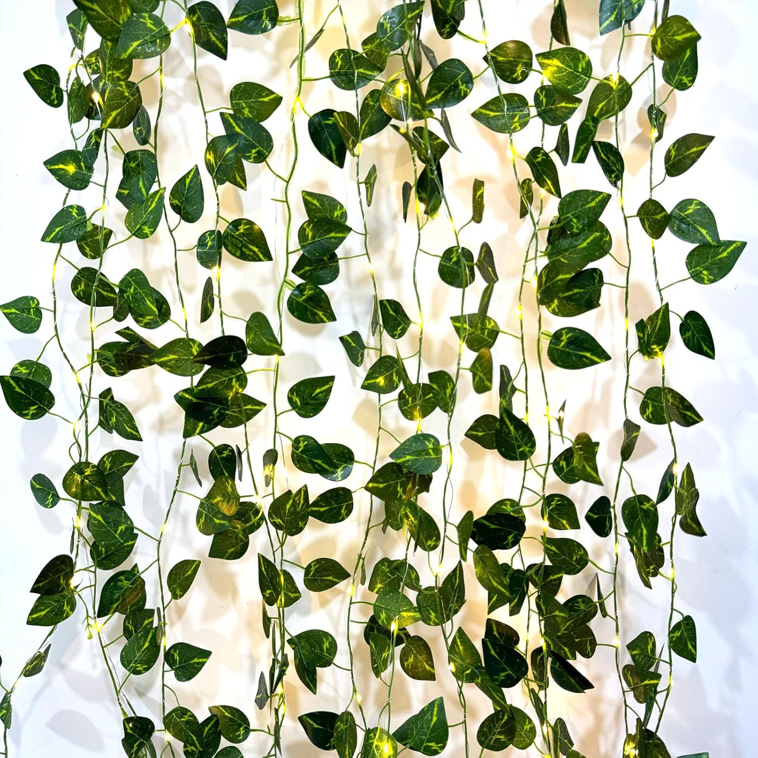 6 Pcs Artificial Hanging Plants Pothos Vines with 60 Warm Lights, Pothos Vine Leaves, Fake Plant Vine Hanging Garland for Wall, Party Wedding, Home, Kitchen, Indoor and Outdoor Decoration