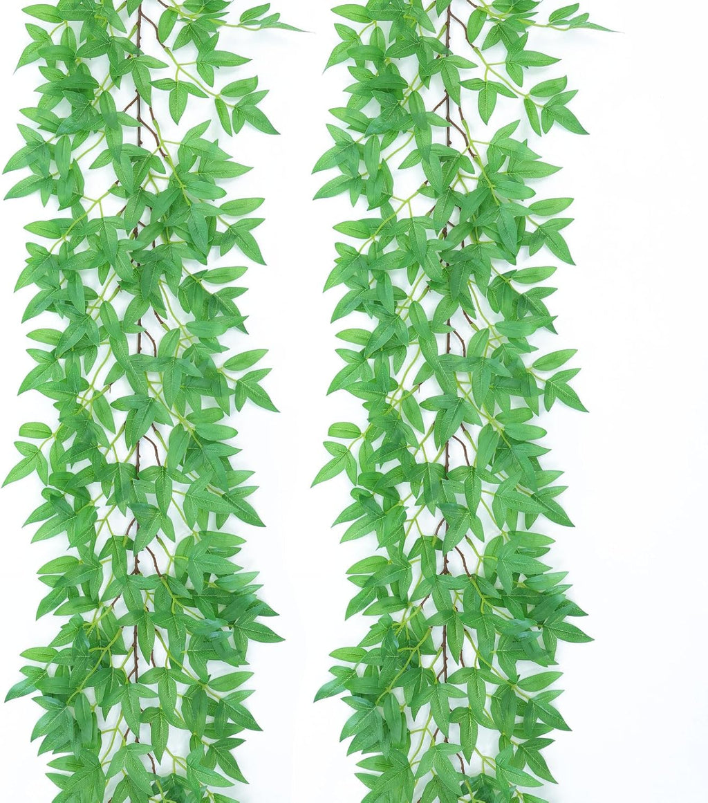 mizii 2 Strands Artificial Vines Nandina Garland 78" Fake Vine with Silk Green Leaves Faux Hanging Plants Greenery Decorations for Bedroom Table Centerpieces Wall Party Wedding Room Decor (Nandina)