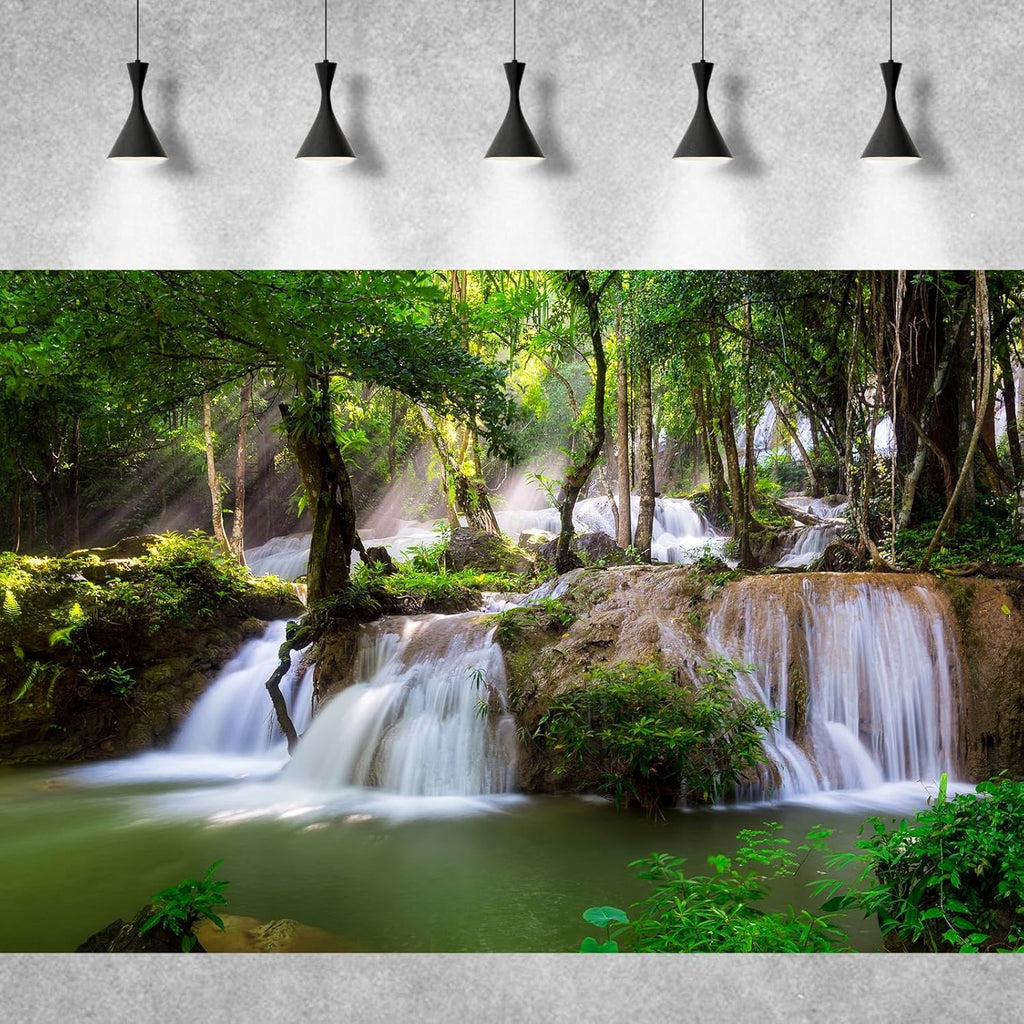 Waterfall Aquarium Background Jungle Plants Rocks Terrarium Background Falls Green Plants Natural Landscape Fish Tank Background Old Tree Waterfall Rock Style Reptile Background Vinyl 48x20in