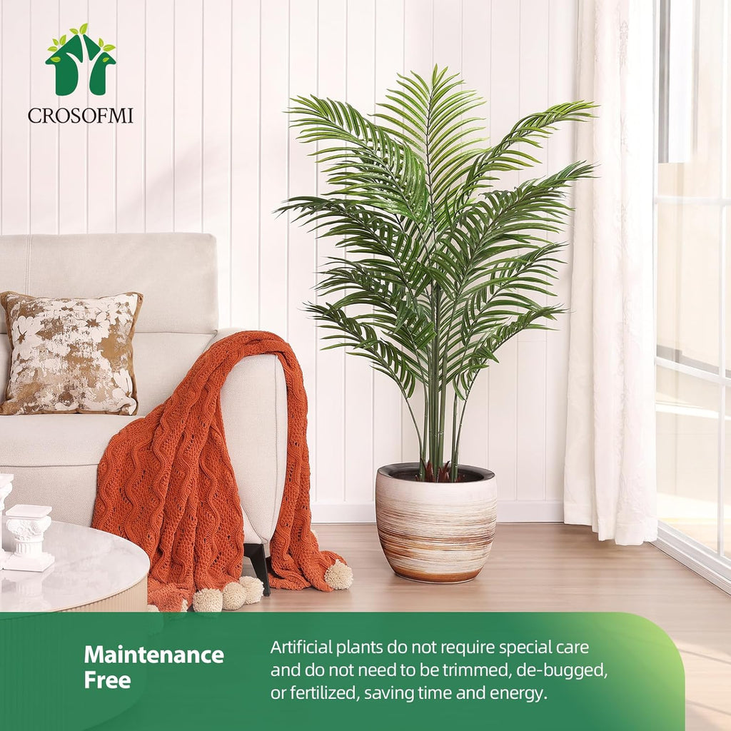 Artificial Areca Palm Plant 5Ft Fake Tropical Palm Tree, Perfect Faux Dypsis Lutescens Plants in Pot for Indoor Outdoor House Home Office Garden Modern Decoration Housewarming Gift,1Pcs