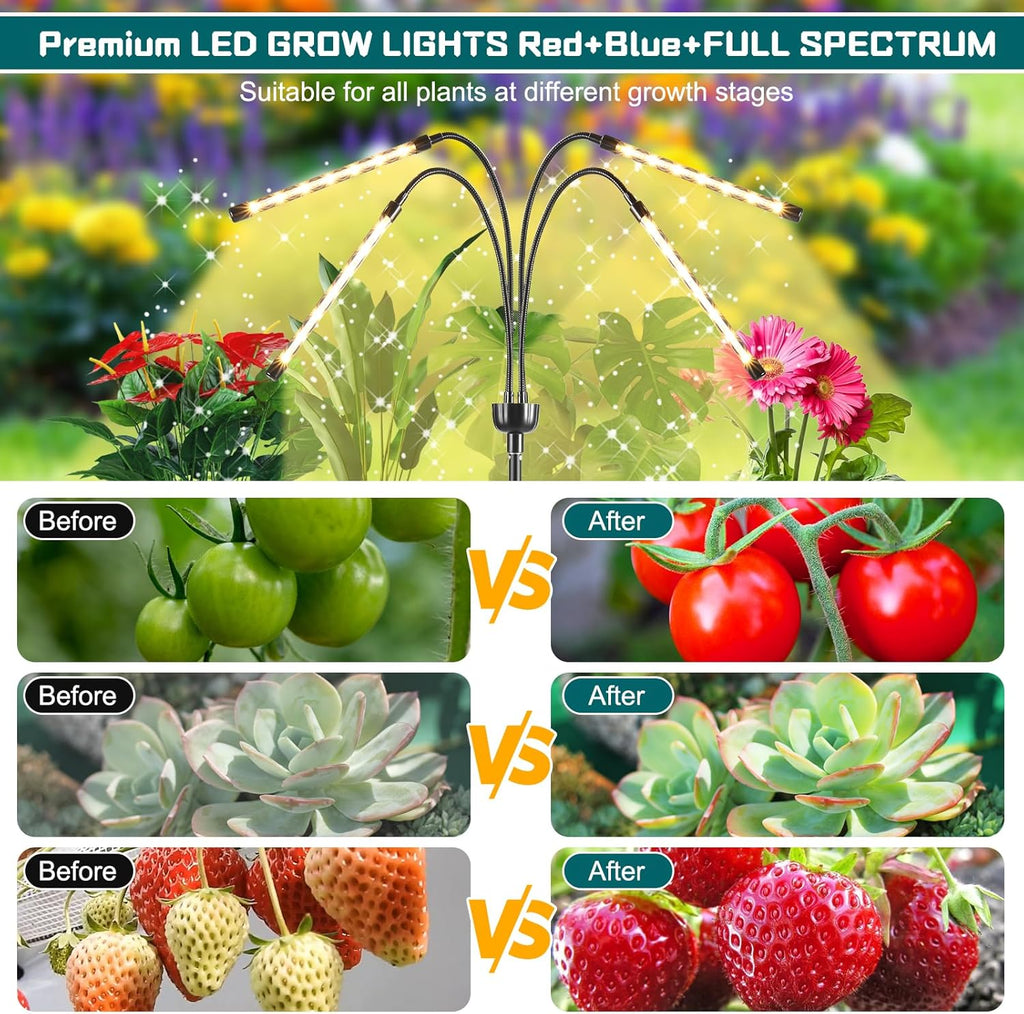 Grow Lights for Indoor Plants Yellow Light with 15-63 inches Adjustable Tripod Stand Plant Light with 4/8/12H Timer with Remote Control