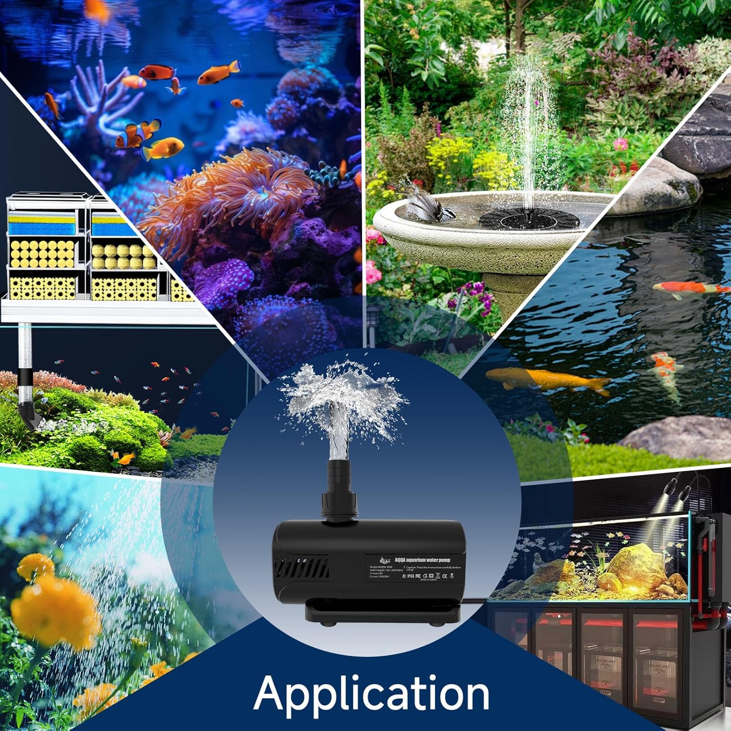 AQQA Aquarium Water Pump,Controllable Return Pump with LCD Display,Constant Flow Mode+Wave Making Mode+Feeding Mode,Submersible and inline Sump pump Pond Pump for Freshwater Saltwater (100W)