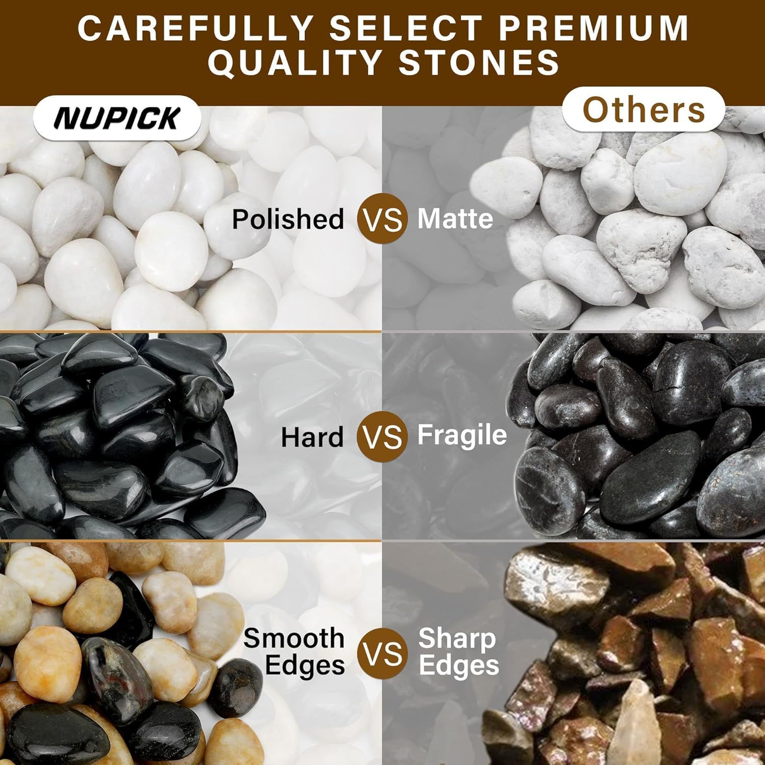 NUPICK 3lb River Rocks for Plants Indoor, 1-2Inch Mixed Pebbles for Vase Fillers, Decorative Gravel for Fish Tank, Natural Polished Stones for Succulent, Bonsai, Landscaping, Bird Baths