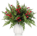 Ouddy Decor 80 Pcs Christmas Artificial Pine Branches, 12" Faux Norfolk Pine Cypress Leaves with Red Berry Stems for Christmas Tree Wreath Garland DIY Craft Table Vase Decor