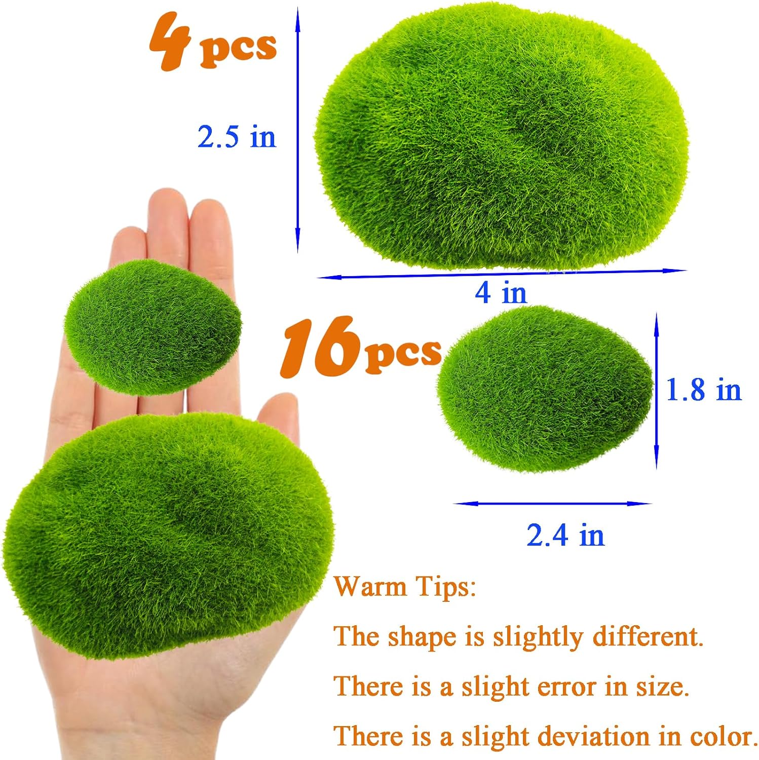 Artificial Moss Rocks Moss Stones Green Moss Balls 20 PCS 2 Sizes Fake Faux Green Moss Decor for Fairy Gardens Floral Arrangements Craft Plants Indoor Planter Table Weddings Parties