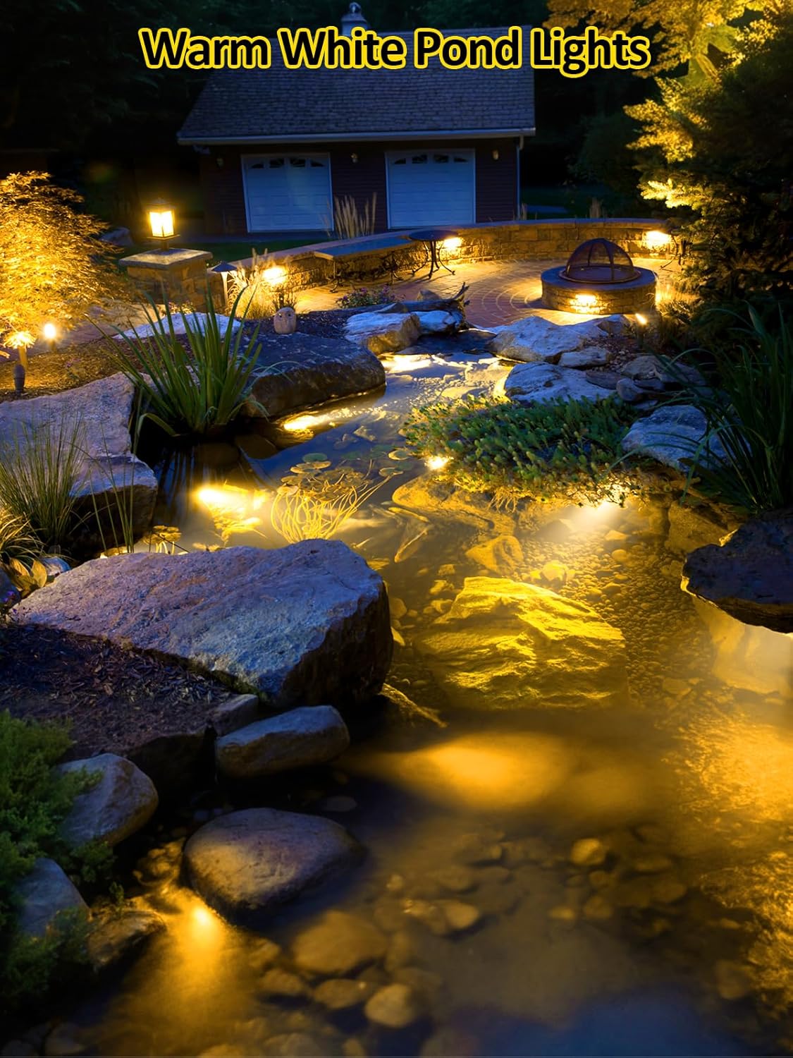 T-SUN Pond Lights LED Underwater Warm White IP68 Waterproof Submersible Fountain Lights Outdoor Spotlight for Fish Pond Garden Yard Aquarium Pool