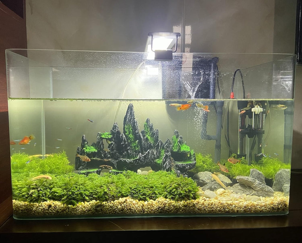Extra Large Aquarium Decorations - Big Mountain View Ornaments, Come with 1 Little Diver and 2X 4inch Aquarium Plastic Plants
