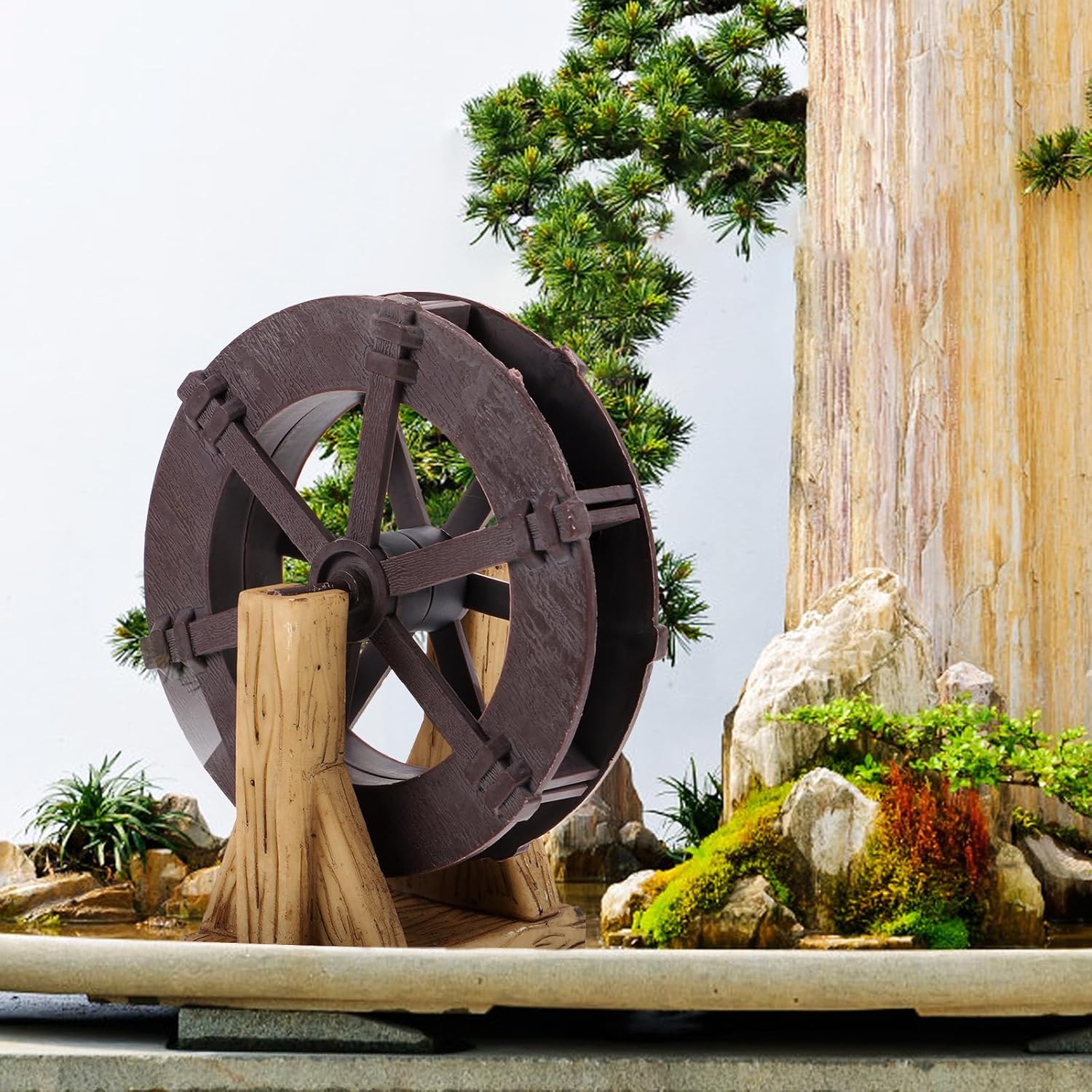 LOGOFUN Fish Tank Water Wheel Decorations Waterfall Fountain Wheel with Bracket Water Fountain Scene Layout Ornament for Aquarium Decorations