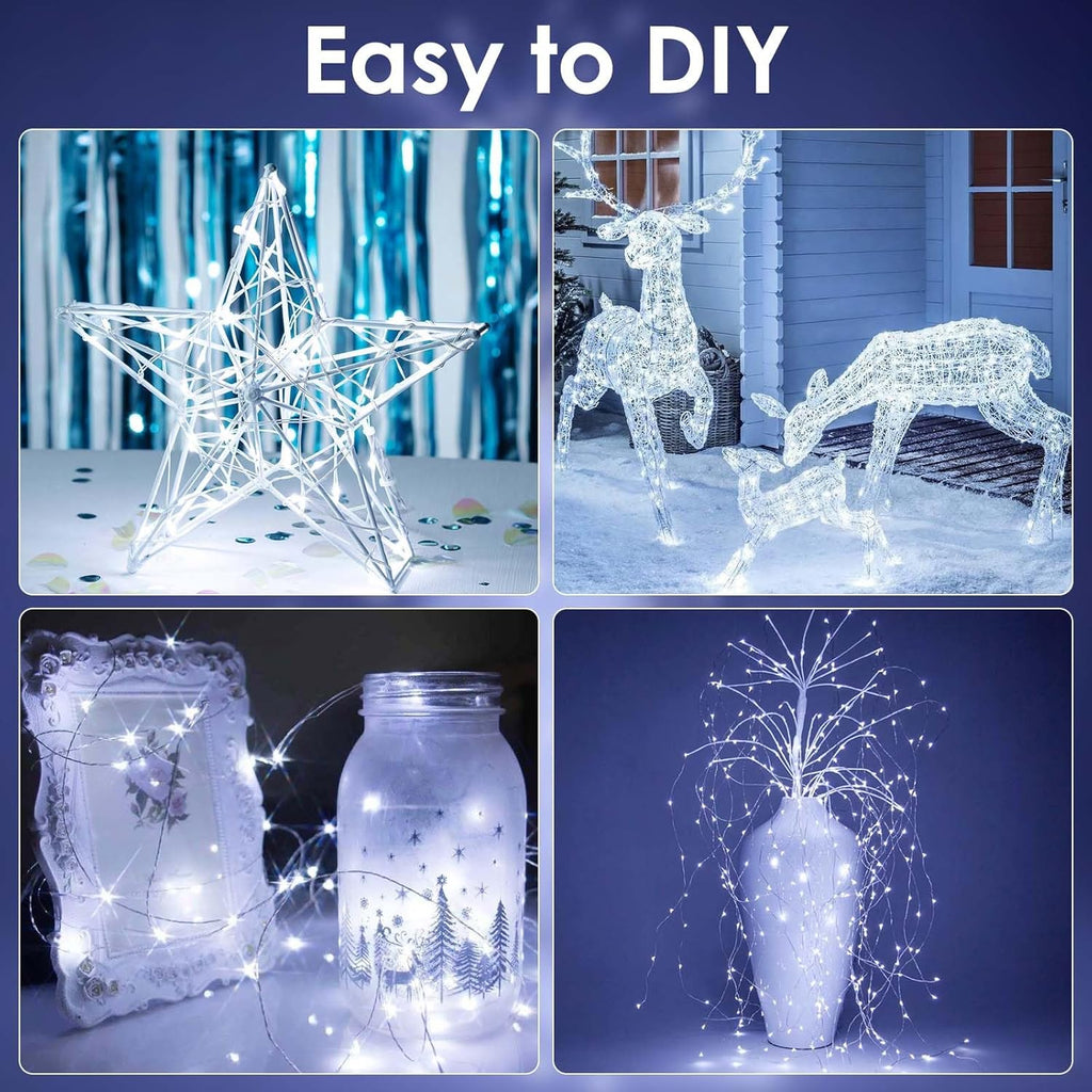 4-Pack Fairy Lights Battery Operated with Remote, Waterproof 33FT 100 LED Battery String Lights Outdoor Indoor, 8 Modes Twinkle Lights with Timer for DIY Home Centerpiece Christmas Decor (Cool White)