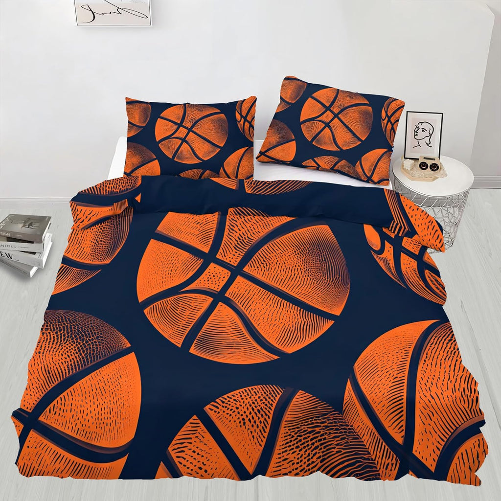 Basketball Duvet Cover Queen Size, Basketball Lover Bedding Set 3 Piece Bedroom Decor Modern Sports Theme Comforter Cover and 2 Pillow Sham with Zipper Closure