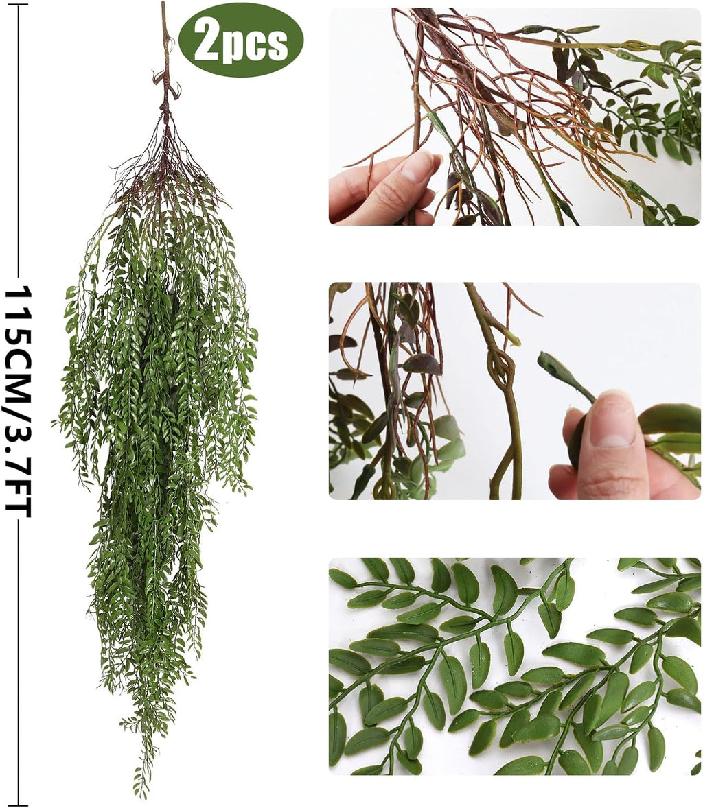 RECUTMS 2 Pcs Hanging Fake Plants Faux Ferns Ivy Willow Vine Leaves Wall Greenery Artificial Vine UV Resistant Plastic Home Garden Wedding Party Indoor Outdoor Decorations(Green)
