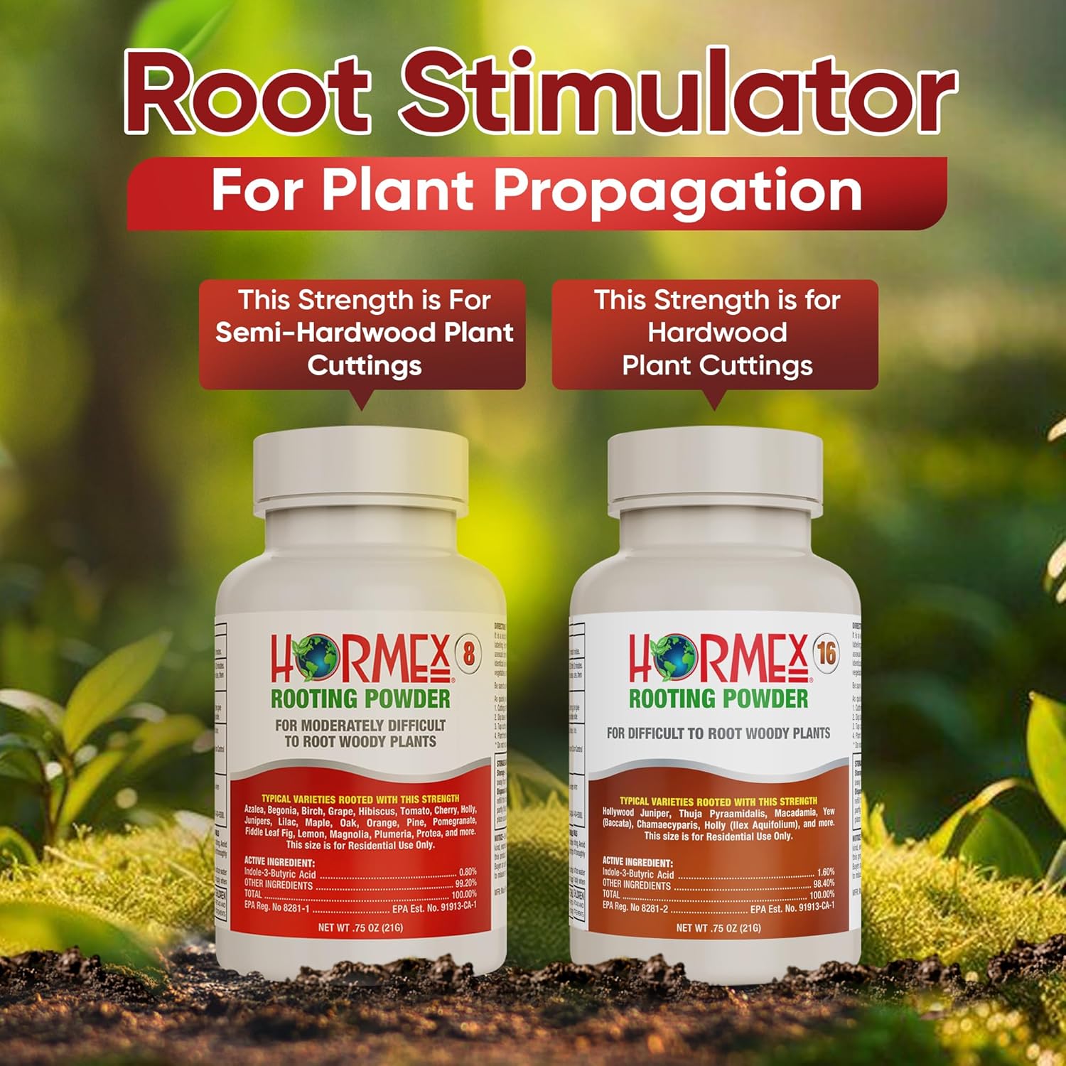 Hormex Rooting Powder #8, 16 (0.80-1.6 IBA) - Rooting Propagation Hormone for Semi-Hardwood to Hardwood Plants, Medicinal & Tree Cuttings - Root Stimulator for Plant Cloning - Maximum Growth Success