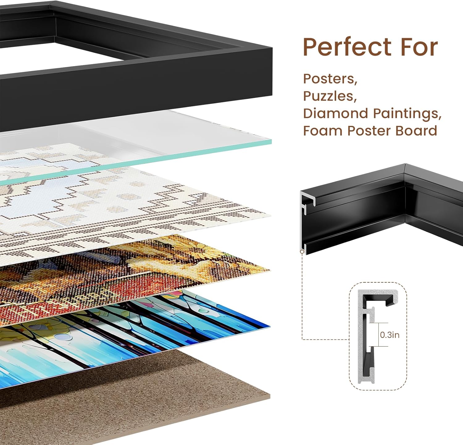 Heimlove 10x13 Metal Picture Frame,Black Aluminum Photo Frames-Real Tempered Glass,Wall Gallery Poster Puzzles Artwork frame Mounting Horizontally or Vertically Decor for Wall-1Pack