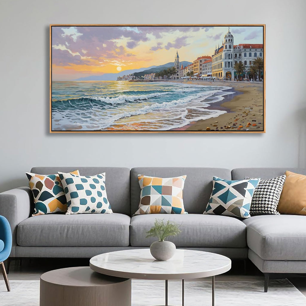 YDYSUNE Beach Wall Art Canvas for Painting Retro Ocean Wall Decor Sunset Coastal Painting Seaside Artwork for Living Room,Bedroom,Office,Dinning Decoration Size 24x48 Inches