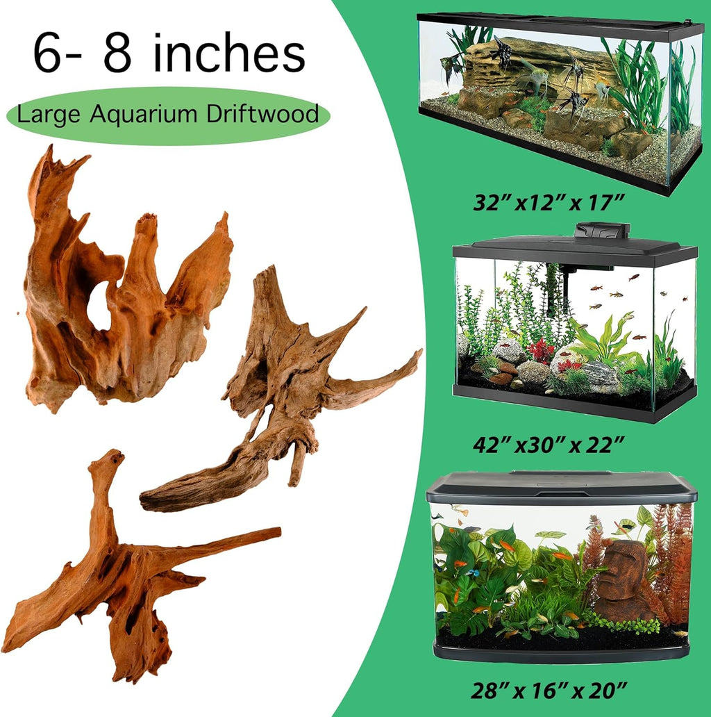 Azil Natural Driftwood 6'' - 8'' Perfect Aquarium Decoration! Ideal for Fish Tanks, Freshwater Aquariums, terrariums, aquascaping, hardscaping,Aquatic Plants.