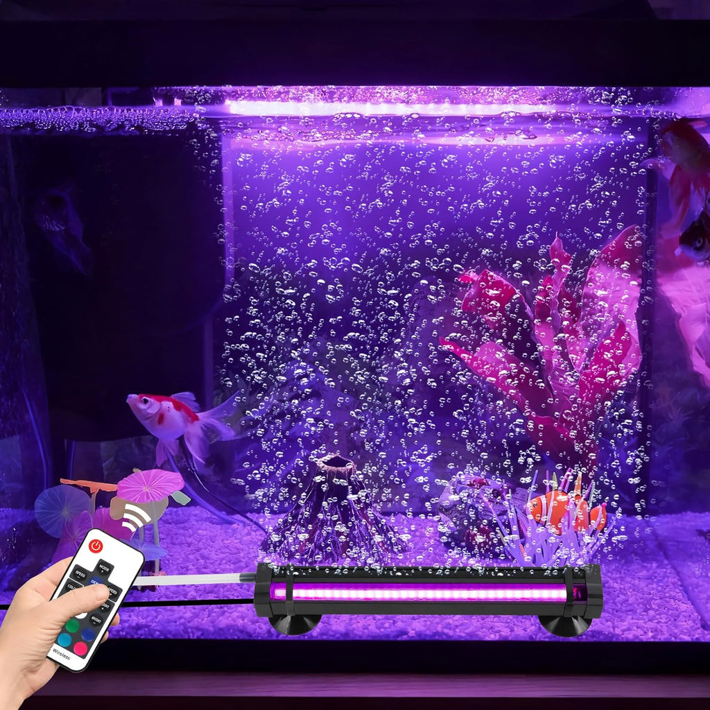 Submersible Bubble Aquarium Light：RGB Aquarium Light with Remote Control Oxygenator for Saltwater Coral Growth - 9 Inch Waterproof Fish Tank Light Designed for Aquarium Breeders