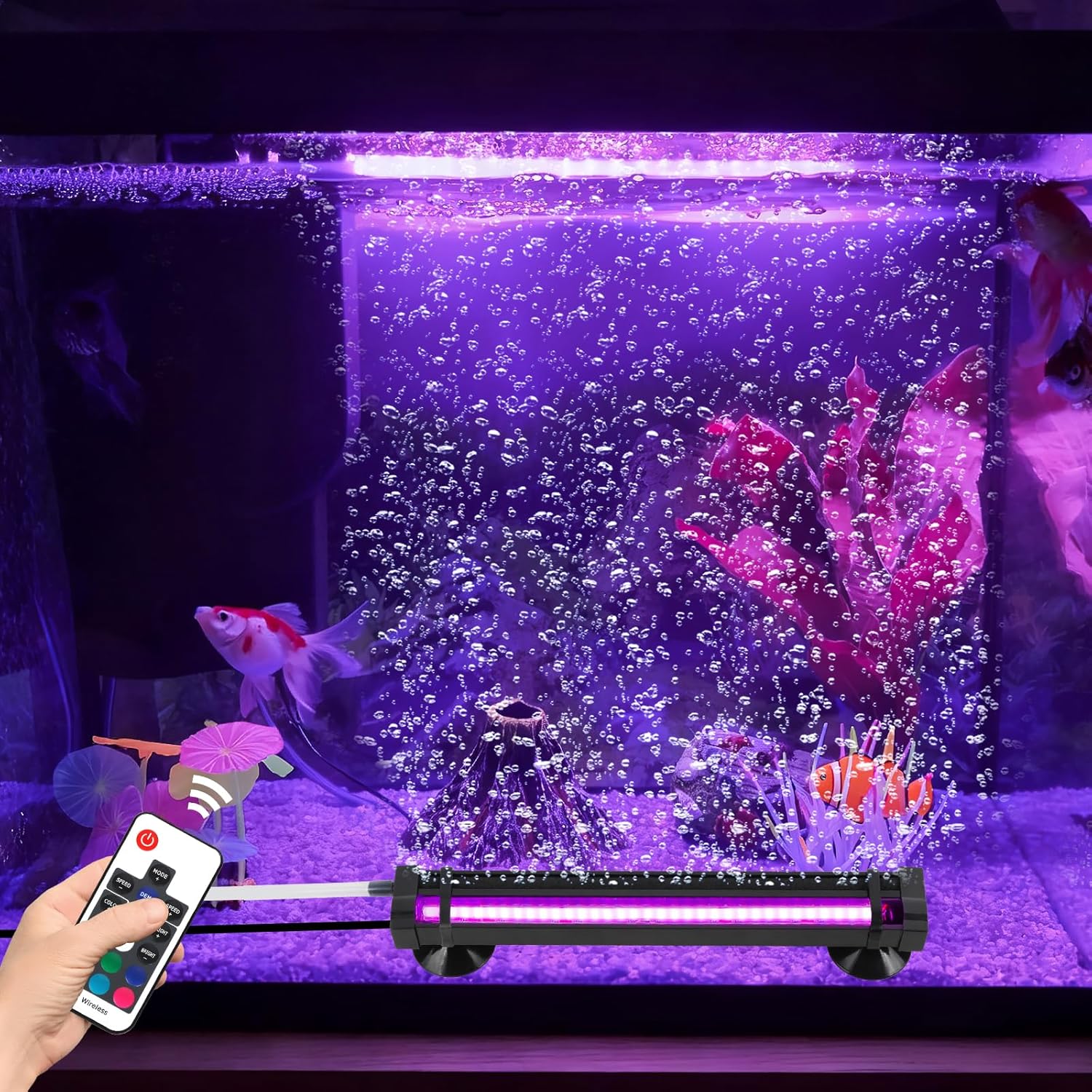 Submersible Bubble Aquarium Light：RGB Aquarium Light with Remote Control Oxygenator for Saltwater Coral Growth - 9 Inch Waterproof Fish Tank Light Designed for Aquarium Breeders