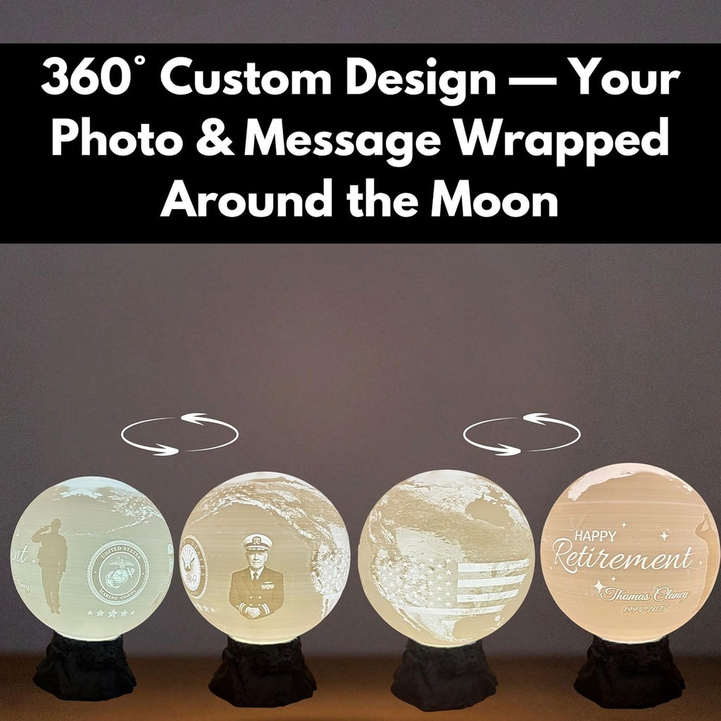 Personalized U.S. Navy Moon Lamp with Custom Photo & Text - Custom Army Moon Night Light with U.S. Navy Logo - Gift for Sailors, Veterans, Soldiers & Military Families