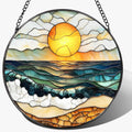 8-Inch Stained Glass Ornament, Stained Glass Window Hanging, Window Hanging Decor Suncatcher, Beach Sunset Ornament | Summer Vibes Gift | Gifts for Beach Lovers, Friend & Family