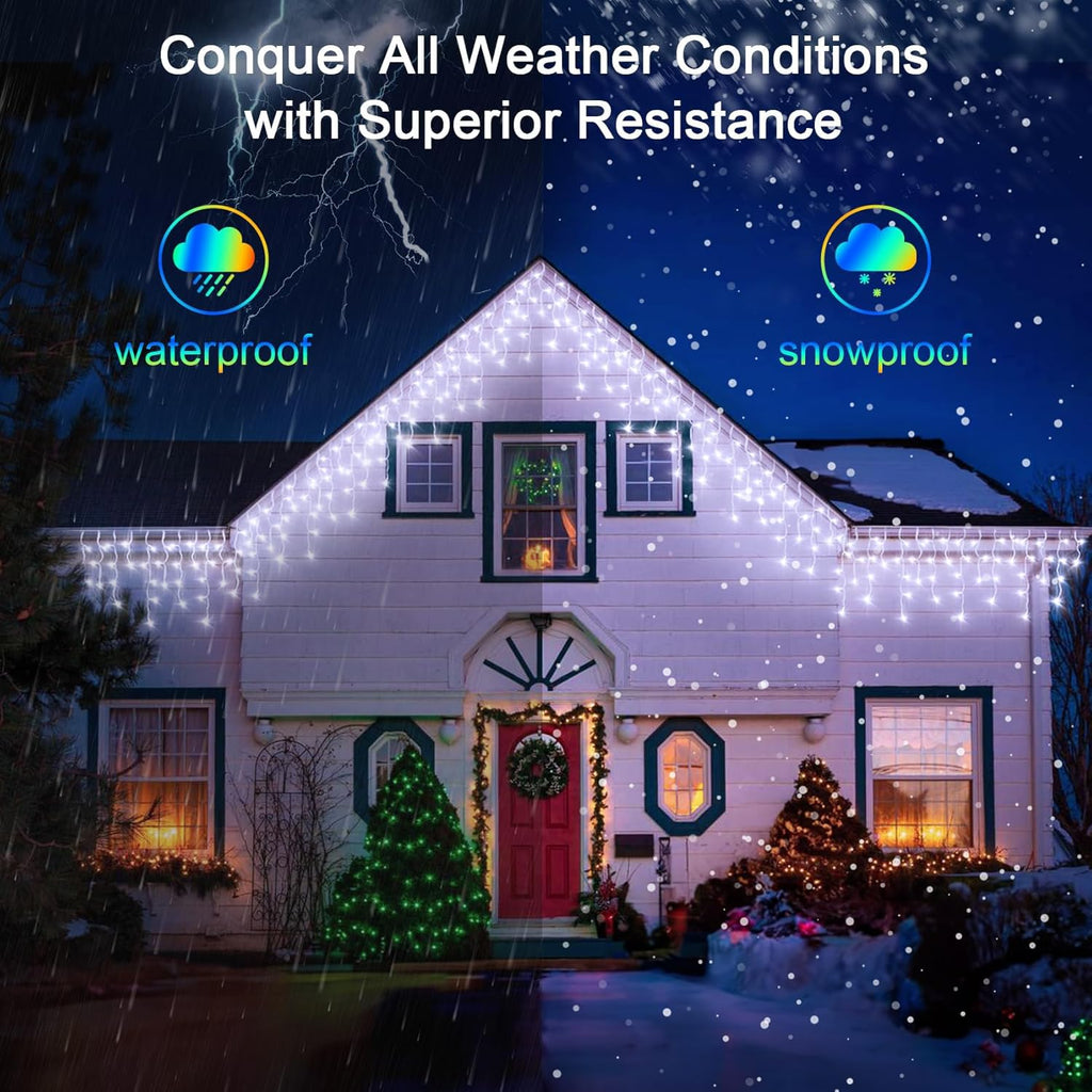 1296 LED 131FT Christmas Lights 288 Drops, Outdoor Hanging lights with 8 Modes & Timer, Plug in Curtain String Light Outdoor Waterproof for House Tree Holiday Wedding Party Outside Decor (Cool White)