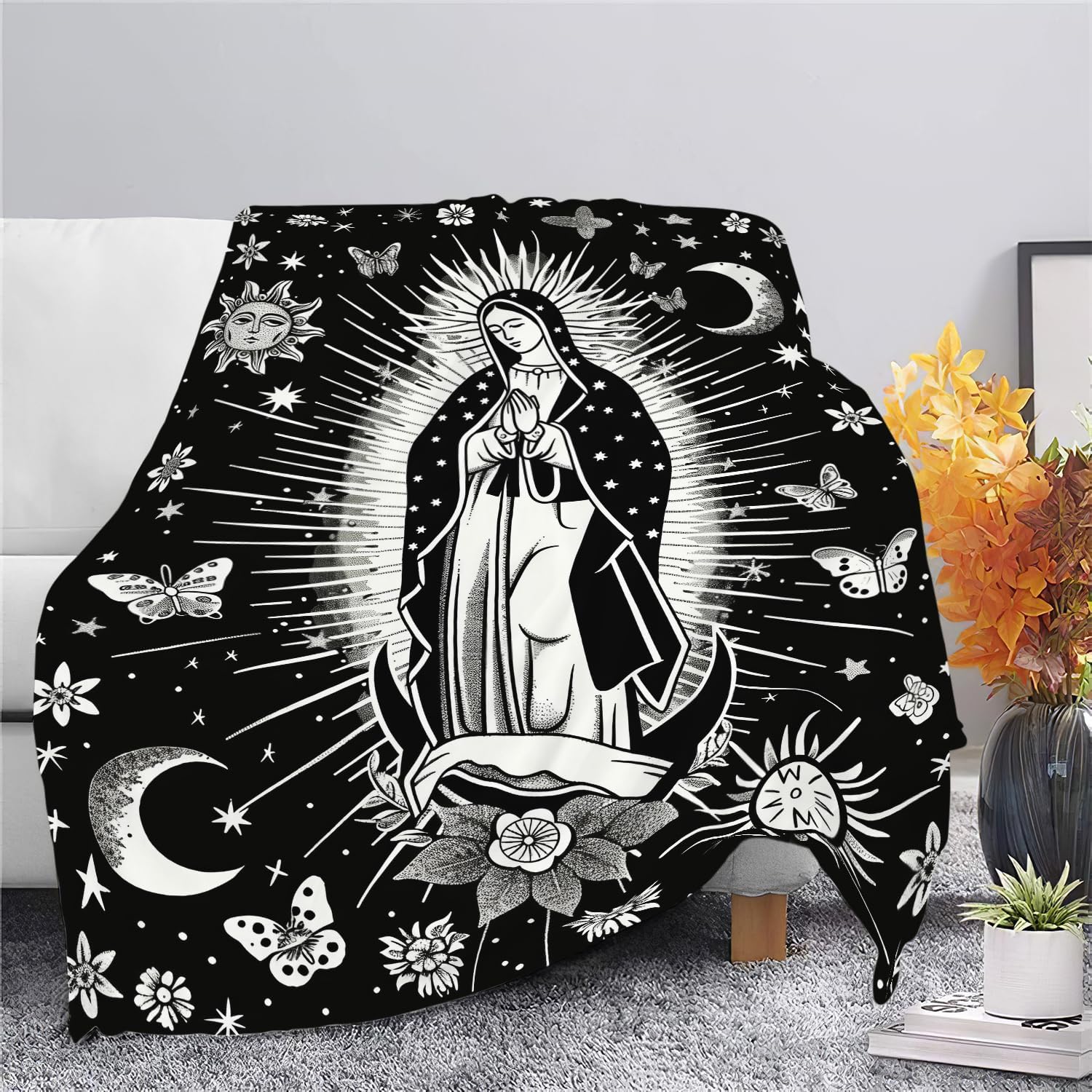 Virgin Mary Blanket Christian Faith Spiritual Prayer Scripture Throw Religious Catholic Gifts for Men Women Boys Girls Kids Adults Super Soft Cozy Plush Fluffy Fuzzy Fleece Blanket Decor 60''X80''