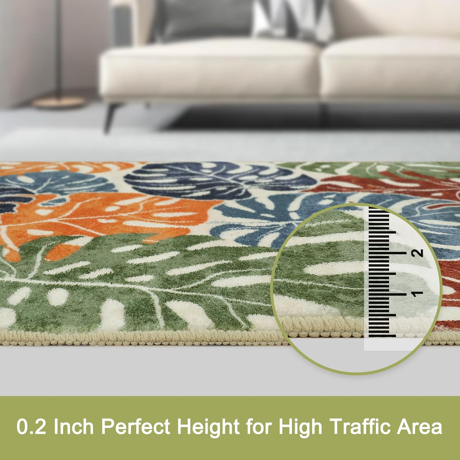 Wonnitar Monstera Colorful 3x5 Rug, Washable Tropical Leaf Entry Rug Indoor, Non-Slip Living Room Throw Carpet, Non-Shedding Low Pile Abstract Forest Floor Mat for Bedroom Kitchen Bathroom