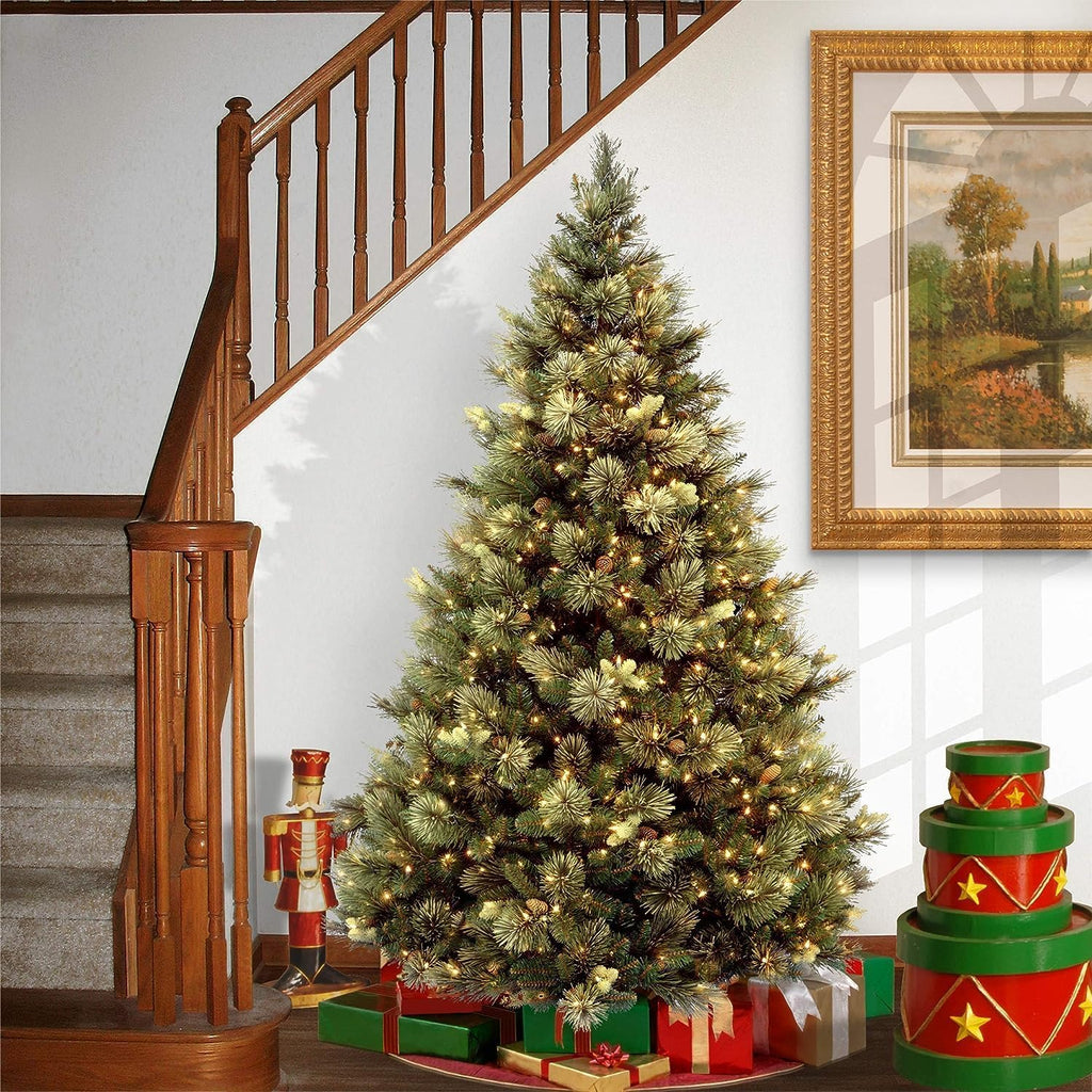 National Tree Company 6.5 ft Pre-Lit Carolina Pine Artificial Christmas Tree, 650 Clear Lights, 911 Tips, Includes Stand, Green