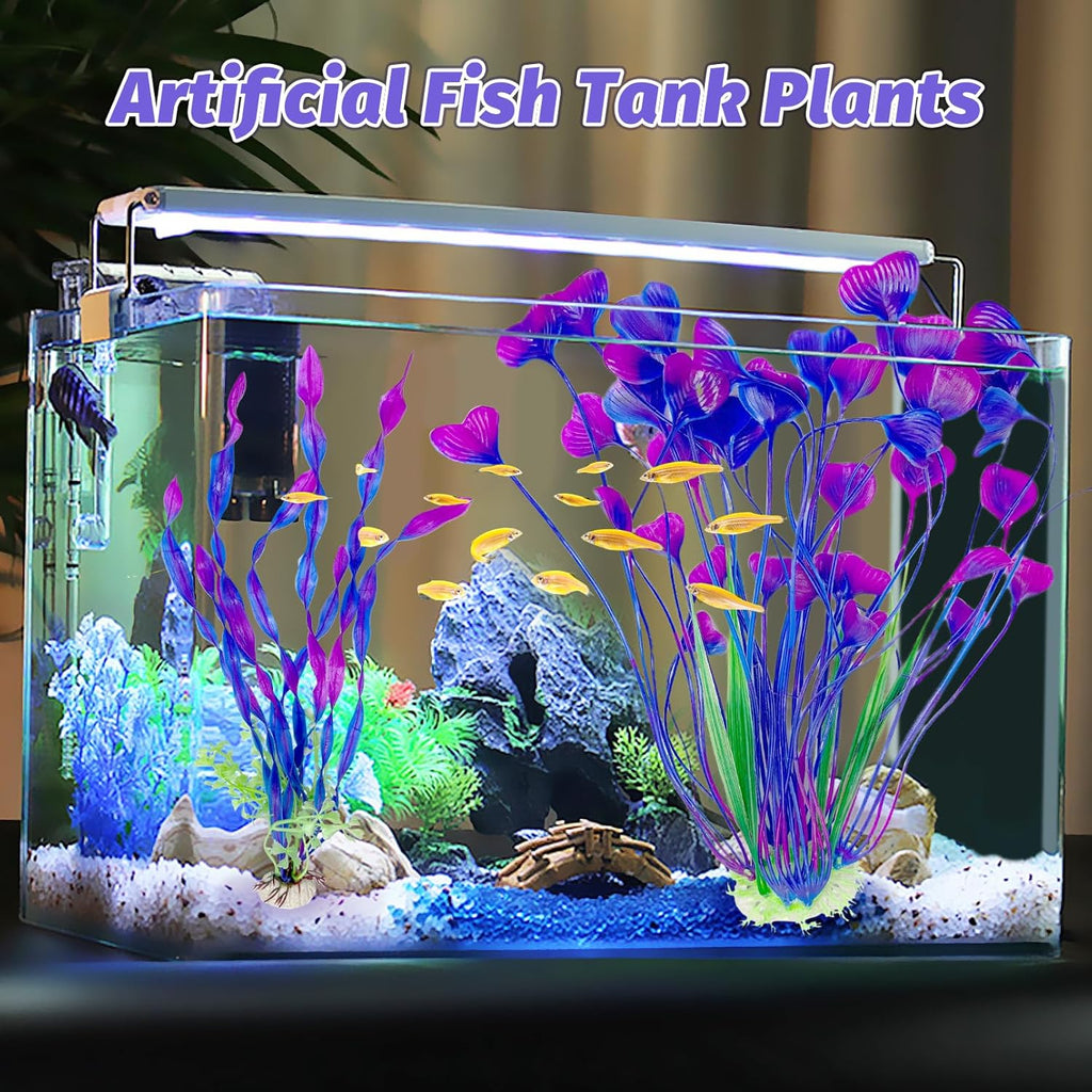 Hamiledyi Artificial Aquarium Plants Fish Tank Decorations, Soft Plastic Green Water Grass for Fish Habitat, Realistic Underwater Décor, Safe for Fish, 2-Pack