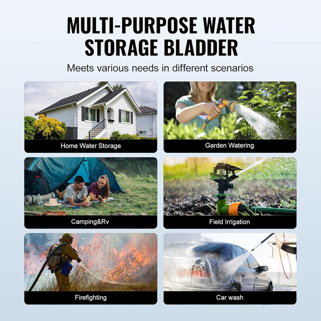 VEVOR 1000L/264 Gallon Water Storage Bladder, RV Water Tank, 1000D Blue PVC Collapsible Water Storage Containers, Large Capacity Soft Water Bag, Portable Water Bladder, for Garden Irrigation, Camping