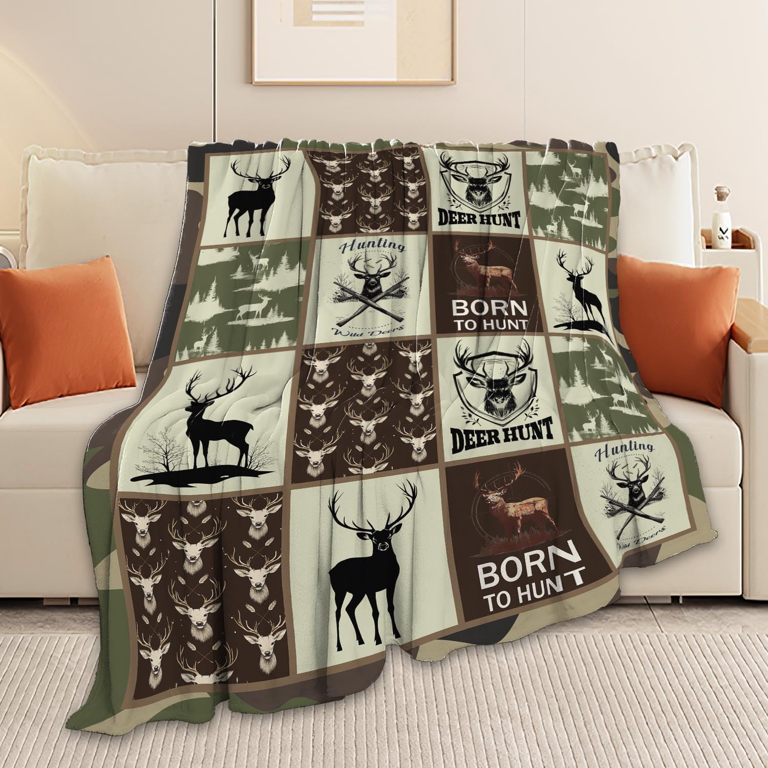Deer Hunting Blanket Hunt Deer Throw Blanket Gifts for Girls Women Kids Boys Adults Men Super Soft Cozy Plush Fluffy Fuzzy Fleece Blanket Home Decor 60''X80''