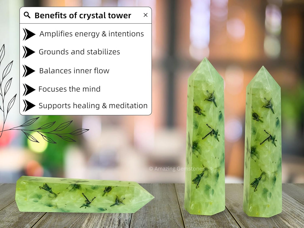 Amazing Gemstone Prehnite Crystal Towers - Natural Healing Crystal Point Obelisk for Reiki Healing and Crystal Grid (2 Inch to 3 Inch)