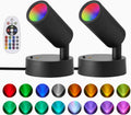 Spot Light with Remote Control Indoor, RGBW Color Changing Wall Light, Mini Spot Lights for Plant, Painting, Artwork, Accent Lighting 2 Pack (Black)