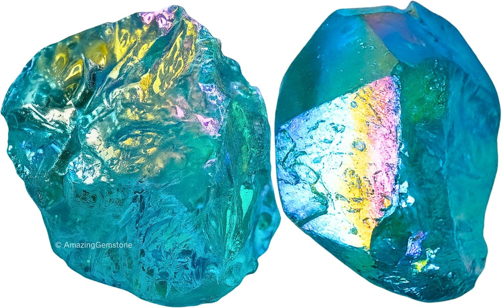 Amazing Gemstone Aqua Aura Quartz Raw Crystals and Healing Stones, Natural Rocks for Meditation - DIY Raw Stones and Crystals, 2 Pieces