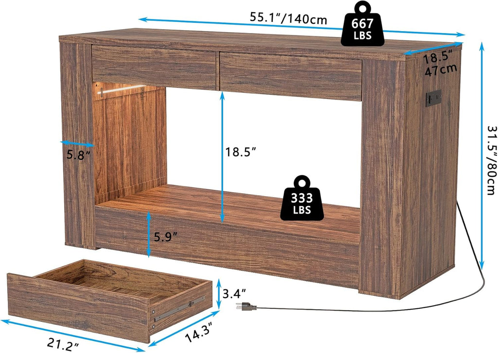 55–75 Gallon Aquarium Stand for Fish Tank & Turtle ,Reptile,Amphibian Terrariums, MDF Tabletop & Drawers, Reinforced Metal Frame, LED Lighting, Power Outlets (Rustic Brown)