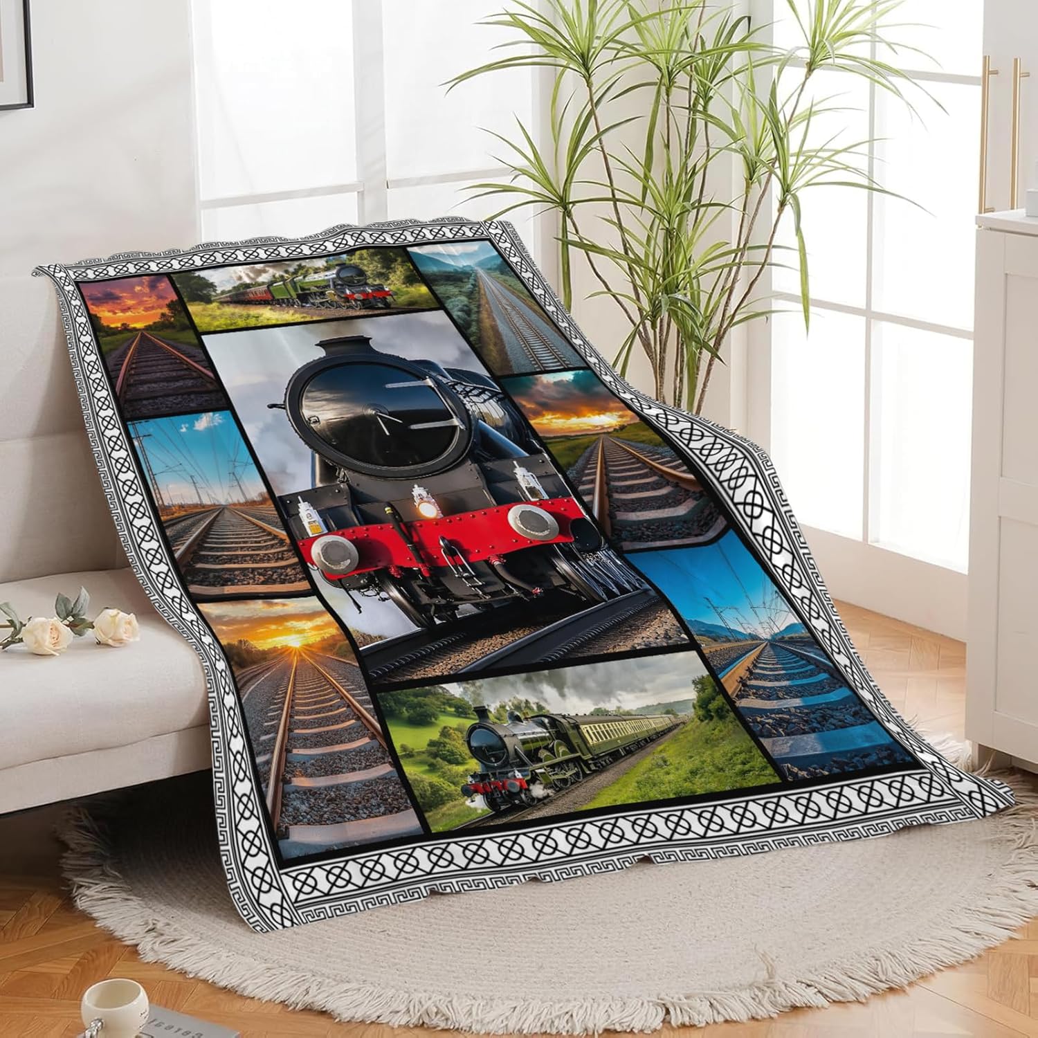 Steam Train Throw Blanket Train Print Throw Blankets Gifts for Couch Sofa Bed Stuff Decor Soft Cozy Fleece Plush Warm Flannel Bedding for Lover Men Women Boys Girls 50"x60"